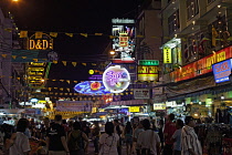 Thailand, Bangkok, Khaosan Road at night.