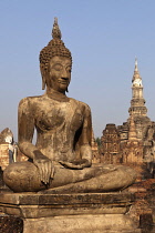 Thailand, Sukothai, Seated Buddha, Wat Mahathat Royal Temple.