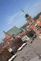 Poland, Warsaw, Old Town, Plac Zamkowy, View of the rooftops from St Anne's tower.