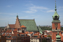 Poland, Warsaw, Old Town, Plac Zamkowy, View of the rooftops from St Anne's tower.