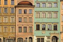 Poland, Warsaw, Stare Miasto or Old Town Square, Facades detail from the west side of the square.