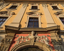 Poland, Krakow, Rynek Glowny or Main Market Square, one of the many ornate facades around Rynek Glowny or Main Market Square.