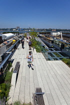 USA, New York State, New York City, Manhattan, The High Line public park on disused elevated railway track in the meat packing district.