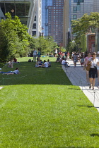 USA, New York State, New York City, Manhattan, The High Line public park on disused elevated railway track in the meat packing district.