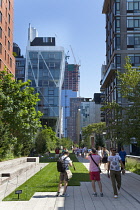 USA, New York State, New York City, Manhattan, The High Line public park on disused elevated railway track in the meat packing district.