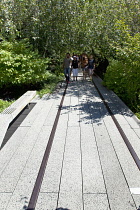 USA, New York State, New York City, Manhattan, The High Line public park on disused elevated railway track in the meat packing district.