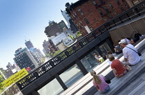 USA, New York State, New York City, Manhattan, The High Line public park on disused elevated railway track in the meat packing district.