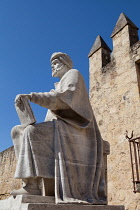 Spain, Andalucia, Cordoba, Statue of Averroes in front of the City walls.