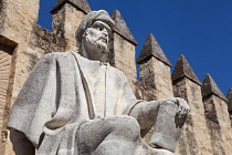 Spain, Andalucia, Cordoba, Statue of Averroes in front of the City walls.