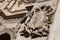 Spain, Andalucia, Granada, Sculptures and carvings on the facade of the Cathedral.