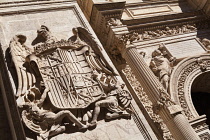 Spain, Andalucia, Granada, Sculptures and carvings on the facade of the Cathedral.