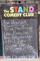 Scotland, Edinburgh, Comedy Club board, New Town.