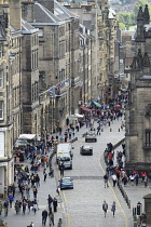 Scotland, Edinburgh, View down the Royal Mile from Edinburgh Castle.