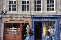 Scotland, Edinburgh, Shops along the Royal Mile.