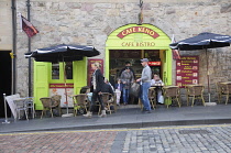 Scotland, Edinburgh, Cafe along the Royal Mile.