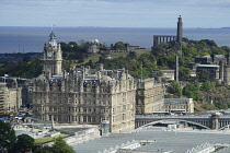 Scotland, Edinburgh, Edinburgh Castle, view east to Calton Hill and the sea beyond.