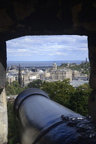 Scotland, Edinburgh, Edinburgh Castle, view from ramparts with cannon.