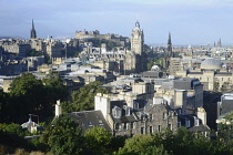 Scotland, Edinburgh, Calton Hill, Old Town rooftops from Calton Hill.