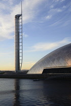 Scotland, Glasgow, The Clyde, Glasgow Tower and Glasgow Science Centre.