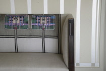 Scotland, Glasgow, Mackintosh Glasgow, The Hill House, reception room, seat and wall detail.