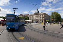 Croatia, Zagreb, Old town, Trams outside glavni kolodvor main train station.