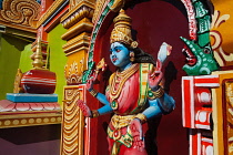 India, Kerala, Thiruvananthapuram, Brightly coloured hindu god at a local temple in Thiruvananthapuram, Trivandrum, .