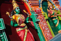 India, Kerala, Thiruvananthapuram, Brightly coloured hindu god at a local temple in Thiruvananthapuram, Trivandrum, .