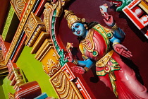 India, Kerala, Thiruvananthapuram, Brightly coloured hindu god at a local temple in Thiruvananthapuram, Trivandrum, .