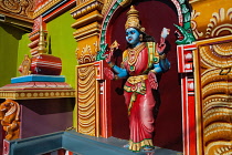 India, Kerala, Thiruvananthapuram, Brightly coloured hindu god at a local temple in Thiruvananthapuram, Trivandrum, .