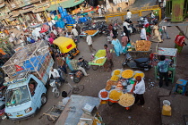 India, Karnataka, Bijapur, Busy road and market in Bijapur.