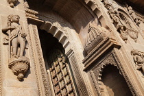 India, Madhya Pradesh, Maheshwar, Statues and doorway at the Ahilya Fort in Maheshwar.