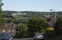 Ireland, North, Belfast, Stormont assembly building seen from neighbouring residential street.