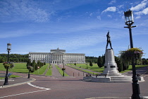 Ireland, North, Belfast, Stormont assembly building with statue of Lord Edward Carson in the foreground.