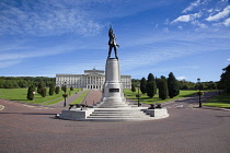 Ireland, North, Belfast, Stormont assembly building with statue of Lord Edward Carson in the foreground.