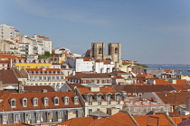 Portugal, Estremadura, Lisbon, View over Alfama district seen from Chiado.