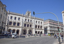 Portugal, Estredmadura, Lisbon, Baixa, Ornate entrance to Rossio railway station.