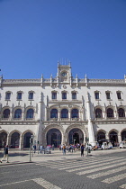 Portugal, Estredmadura, Lisbon, Baixa, Ornate entrance to Rossio railway station.