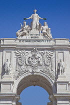 Portugal, Estremadura, Lisbon, Baixa, Praca do Comercio, Rua Augusta triumphal arch.