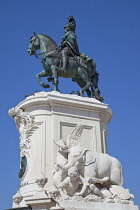 Portugal, Estremadura, Lisbon, Baixa, Praca do Comercio with equestrian statue of King Jose.