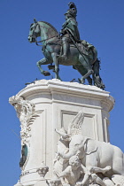 Portugal, Estremadura, Lisbon, Baixa, Praca do Comercio with equestrian statue of King Jose.