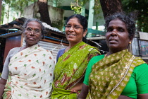 India, Tamil Nadu, Chidambaram, Portrait of three Tamil women.