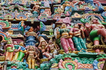 India, Tamil Nadu, Kumbakonam, Detail of the gopuram at the Adi Kumbeswarar temple .