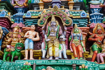 India, Tamil Nadu, Kumbakonam, Detail of the gopuram at the Adi Kumbeswarar temple.