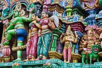 India, Tamil Nadu, Kumbakonam, Detail of the gopuram at the Adi Kumbeswarar temple.