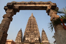 India, Bihar, Bodhgaya, The Mahabodhi Temple at Bodh.