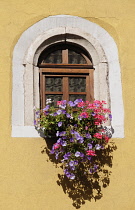 Italy, Trentino Alto Adige, Cavalese, window detail.