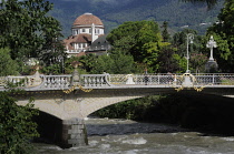 Italy, Trentino Alto Adige, Merano, views of the city beside the Passer river.