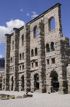 Italy, Valle d'Aosta, Aosta, Roman Theatre ruins.