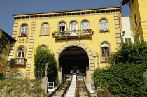 Italy, Piedmont, Biella, looking up at funicular station .