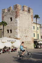 Italy, Veneto, Lake Garda, Bardolino, castle tower.